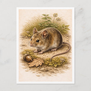 Carte Postale Illustration de souris de style vintage