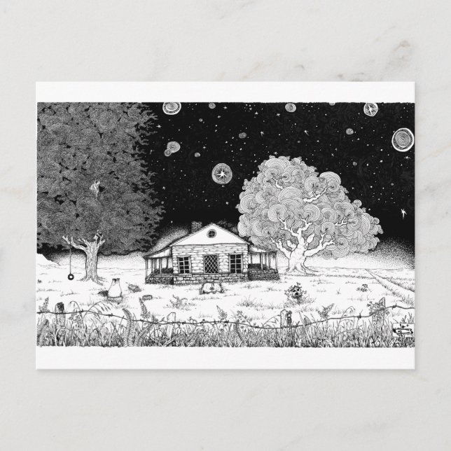 Carte Postale Illustration de stylo et d'encre sous les étoiles (Devant)