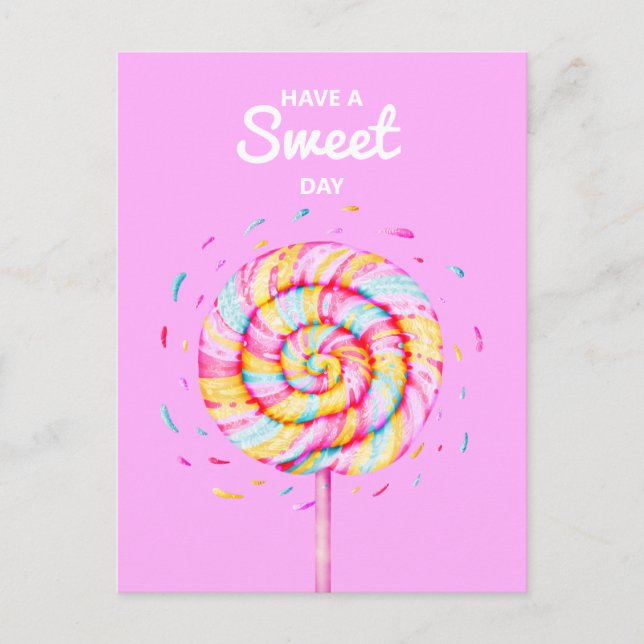 Carte Postale Illustration de sucrerie Lollipop Avoir un jour su (Devant)