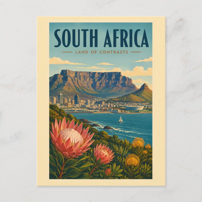 Carte Postale Illustration de Table Mountain en Afrique du Sud p (Devant)