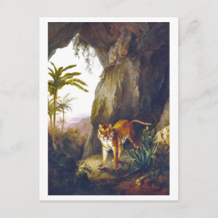 Carte Postale Illustration de tigre vintage dans une grotte
