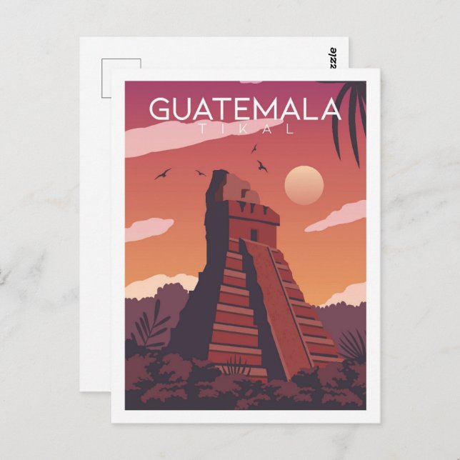 Carte Postale Illustration de Tikal Guatemala célèbre Travel Pla (Devant / Derrière)