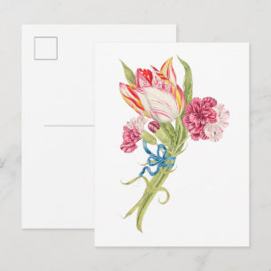 Carte Postale Illustration de tulipes et d'œillets vintage