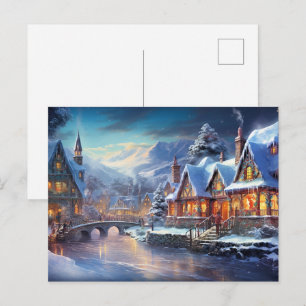 Carte Postale Illustration de village d'hiver