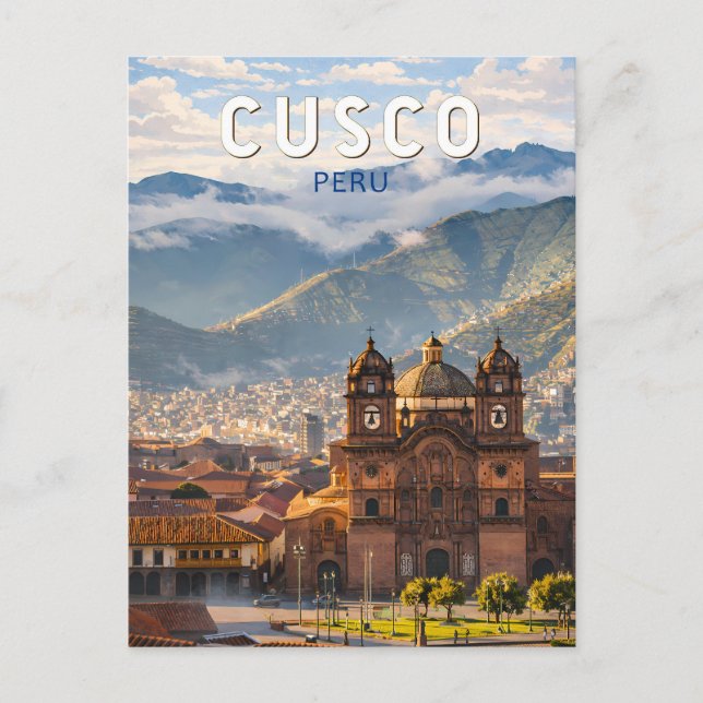 Carte Postale Illustration de voyage à Cusco Pérou style vintage (Devant)