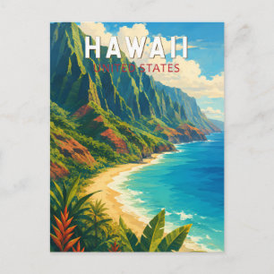 Carte Postale Illustration de voyage à Hawaii Art vintage