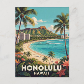 Carte Postale Illustration de voyage à Honolulu Hawaï Diamond He