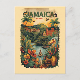 Carte Postale Illustration de voyage à la Jamaïque de style vint