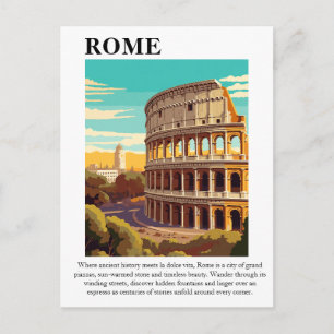 Carte Postale Illustration de voyage à Rome Colisée Italie Rétro