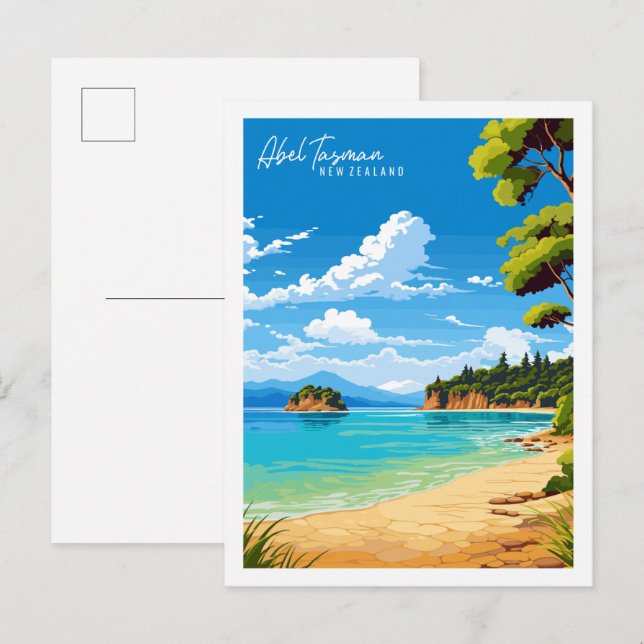 Carte Postale Illustration de voyage Abel Tasman Nouvelle-Zéland (Devant / Derrière)