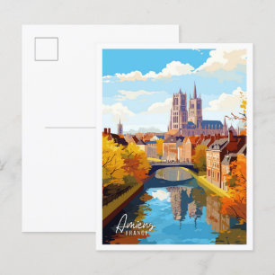 Carte Postale Illustration de voyage Art vintage Amiens France