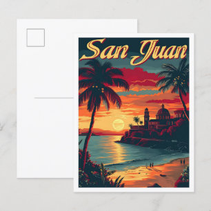 Carte Postale Illustration de voyage artistique de San Juan Port