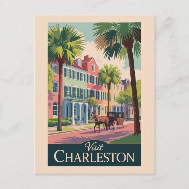 Carte Postale Illustration de voyage d'art à Charleston Caroline (Devant)