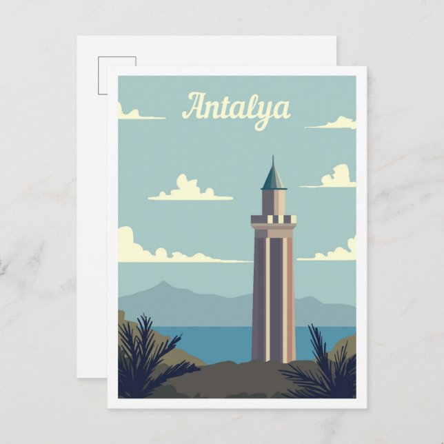 Carte Postale Illustration de voyage d'art d'Antalya Turquie (Devant / Derrière)