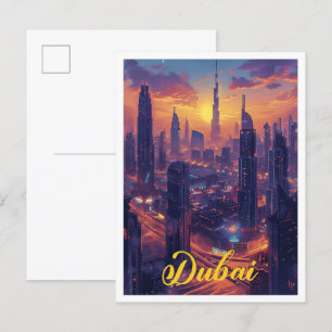 Carte Postale Illustration de voyage d'art Vintage à Dubaï