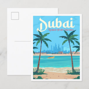 Carte Postale Illustration de voyage d'art Vintage à Dubaï