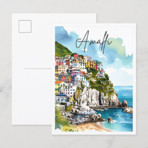 Carte Postale Illustration de voyage d'Art Vintage Amalfi Italie