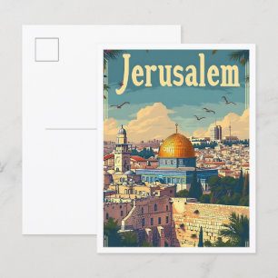 Carte Postale Illustration de voyage d'Art Vintage de Jérusalem