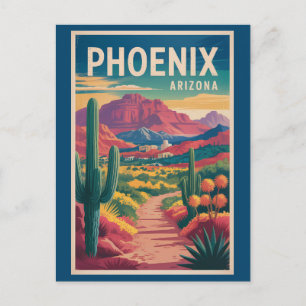 Carte Postale Illustration de voyage d'art vintage de Phoenix Ar