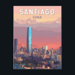 Carte Postale Illustration de voyage d'art vintage de Santiago C<br><div class="desc">Conception de voyage rétro de Santiago. Santiago,  la capitale vibrante du Chili,  est située entre la chaîne des Andes et la côte pacifique,  offrant un mélange unique d'énergie cosmopolite et de beauté naturelle.</div>