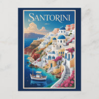 Illustration de voyage d'art vintage de Santorin G