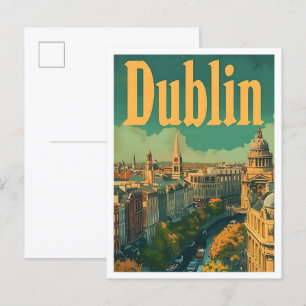 Carte Postale Illustration de voyage d'art Vintage Dublin Irland