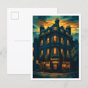 Carte Postale Illustration de voyage d'art Vintage Dublin Irland