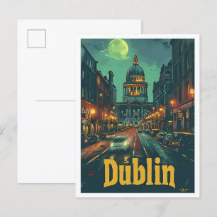 Carte Postale Illustration de voyage d'art Vintage Dublin Irland