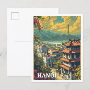 Carte Postale Illustration de voyage d'Art Vintage Hanoï Vietnam