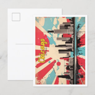 Carte Postale Illustration de voyage de Chicago Illinois Pop Art