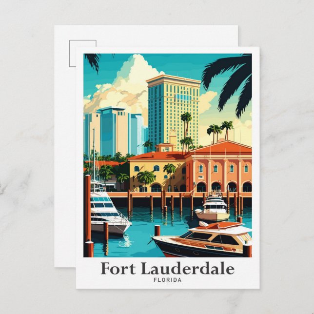 Carte Postale Illustration de voyage de Fort Lauderdale en Flori (Devant / Derrière)