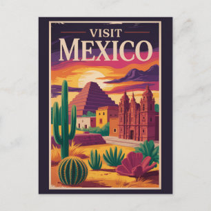 Carte Postale Illustration de voyage de la culture mexicaine vin