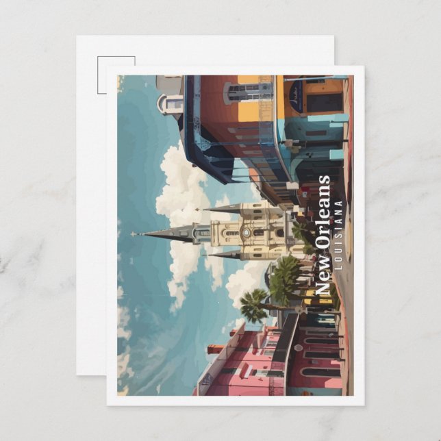 Carte Postale Illustration de voyage de la Pop Art de la Nouvell (Devant / Derrière)