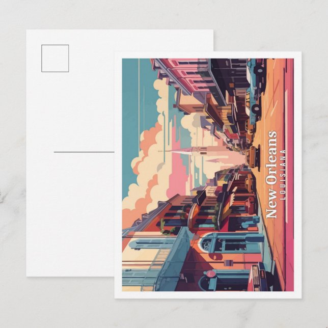 Carte Postale Illustration de voyage de la Pop Art de la Nouvell (Devant / Derrière)