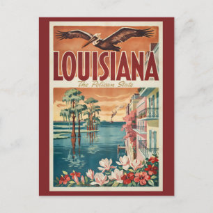 Carte Postale Illustration de voyage de l'État du Pélican de Lou