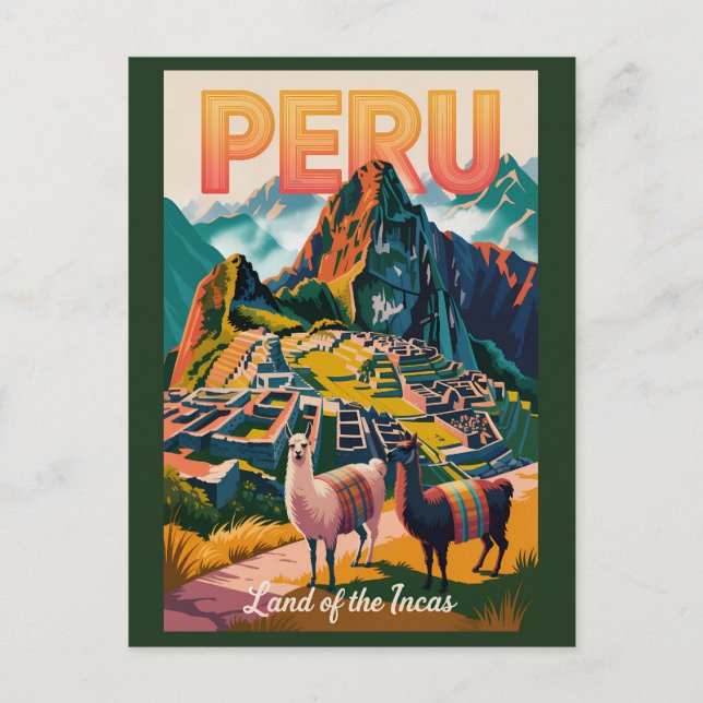 Carte Postale Illustration de voyage de Machu Picchu au Pérou Ar (Devant)