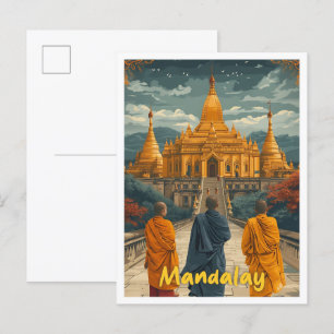 Carte Postale Illustration de voyage de Mandalay Myanmar Vintage