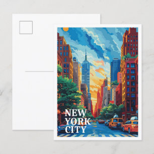 Carte Postale Illustration de voyage de New York City USA Vintag