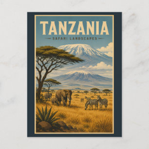 Carte Postale Illustration de voyage de zèbre de safari en Tanza