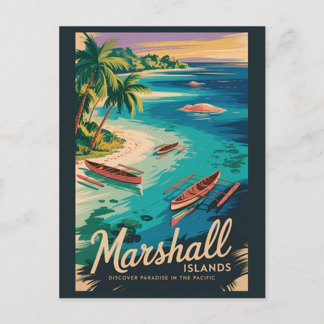 Carte Postale Illustration de voyage des côtes des îles Marshall (Devant)