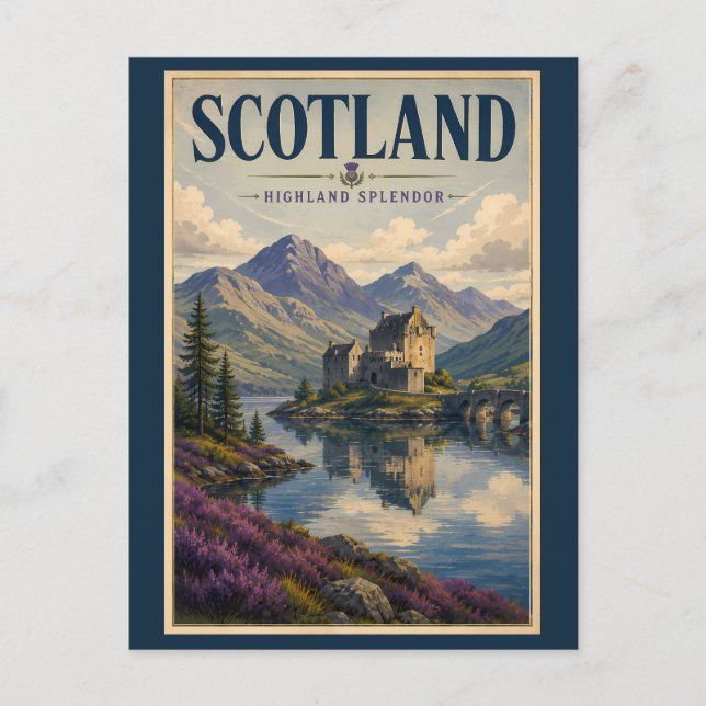 Carte Postale Illustration de voyage des Highlands écossais (Devant)
