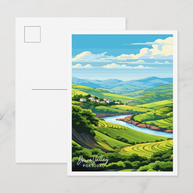 Carte Postale Illustration de voyage Douro Valley Portugal Vinta (Devant / Derrière)