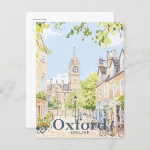 Carte Postale Illustration de voyage d'Oxford England Watercolor