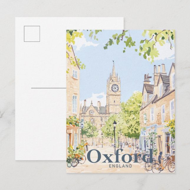 Carte Postale Illustration de voyage d'Oxford England Watercolor (Devant / Derrière)