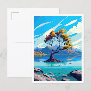 Carte Postale Illustration de voyage du lac Wanaka en Nouvelle-Z
