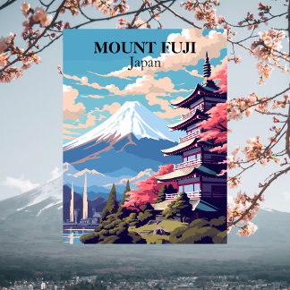 Carte Postale Illustration de voyage du Mont Fuji, Japon