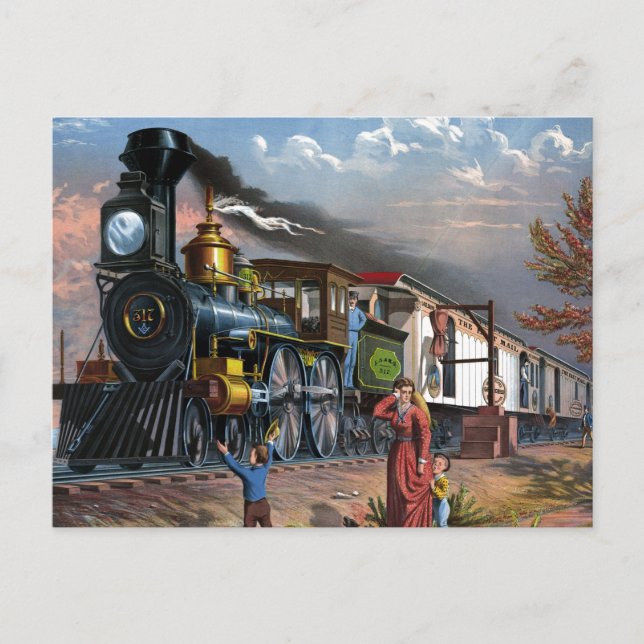 Carte Postale Illustration de voyage du train vintage (Devant)