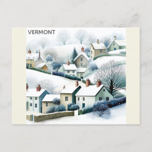 Carte Postale Illustration de voyage du Vermont Snowy Winter Vil