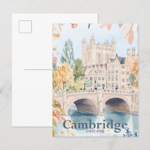 Carte Postale Illustration de voyage en aquarelle Cambridge Angl