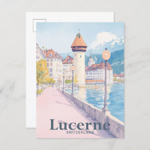 Carte Postale Illustration de voyage en aquarelle Lucerne Suisse